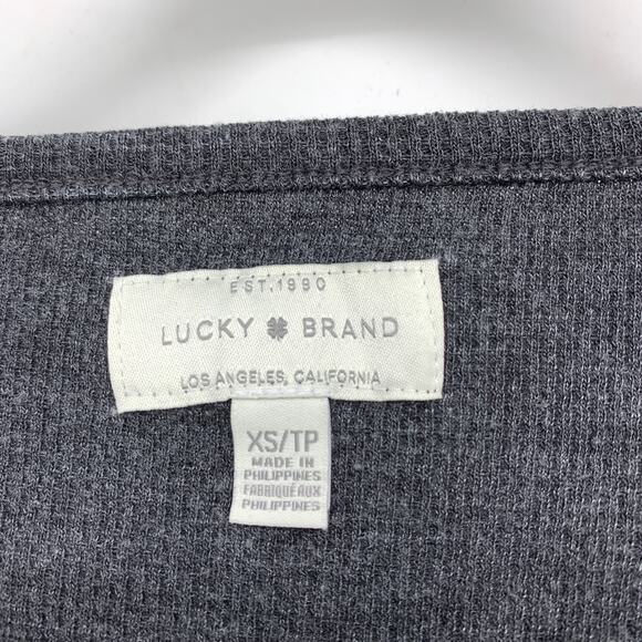 Lucky Brand Thermal Button Front Long Sleeve Top Womens Sz XS Gray V-Neck - Picture 5 of 7